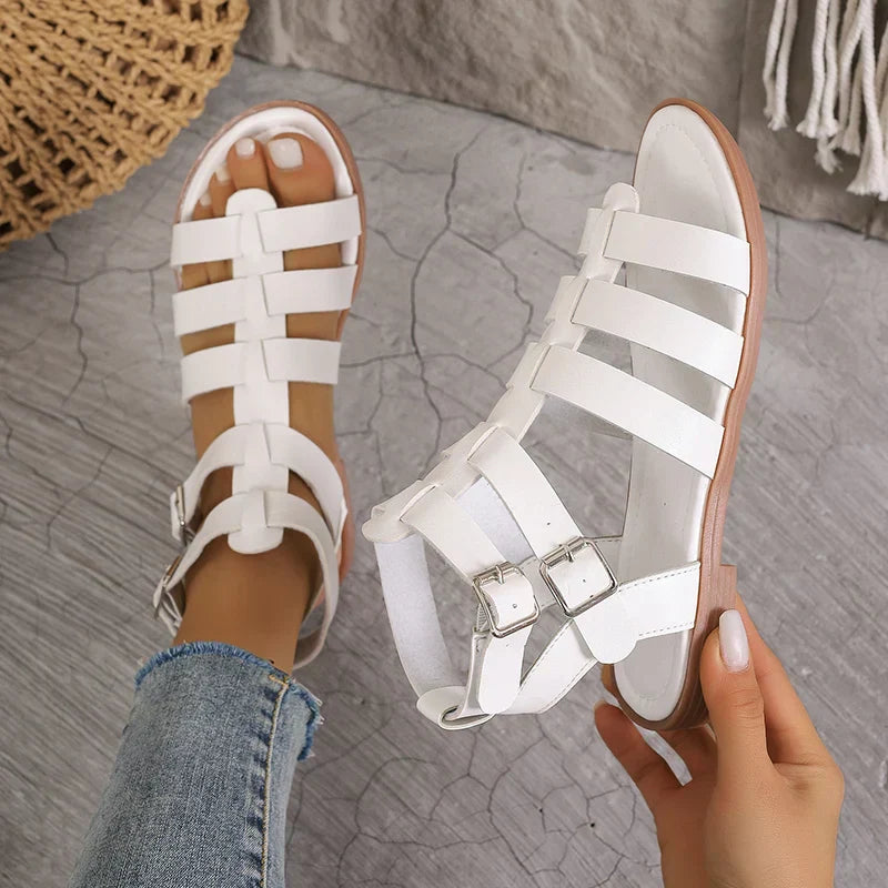 Evanna - Strappy Gladiator Sandals with Buckle Closure and Flat Sole