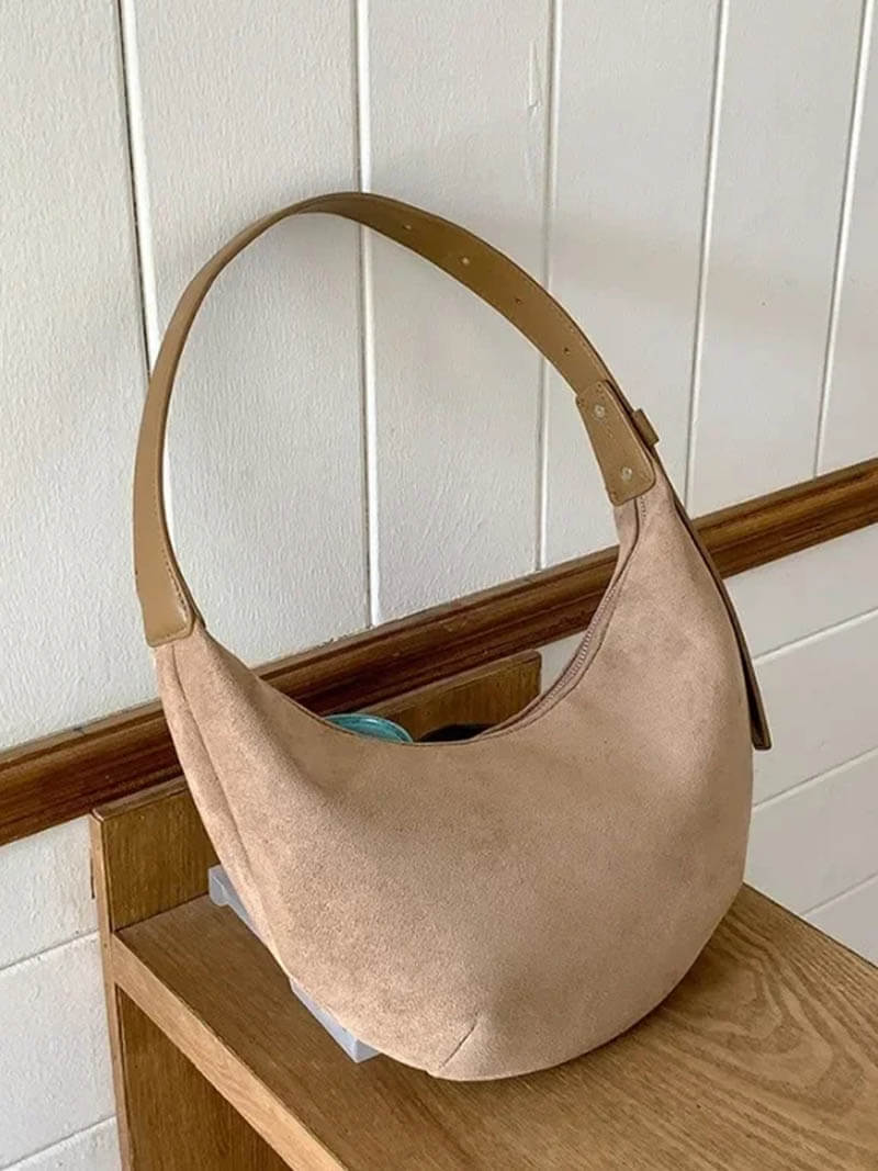 Maisie - Halfmoon Faux Suede Bag