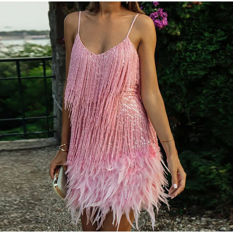 Aria - Sequin Feather Mini Dress