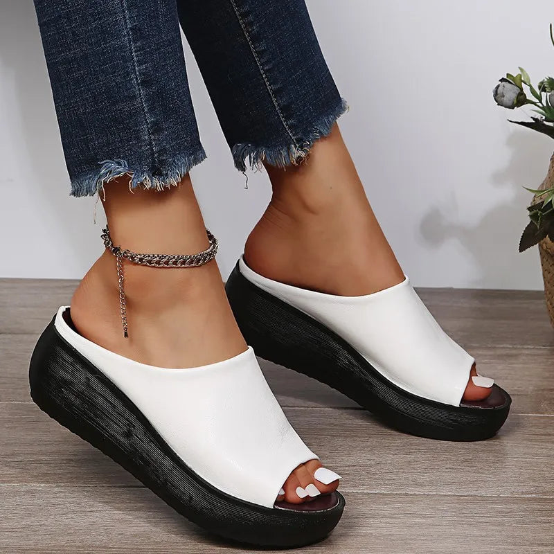 Jessa - Vegan Leather Platform Slides for Stylish Comfort and Height Boost