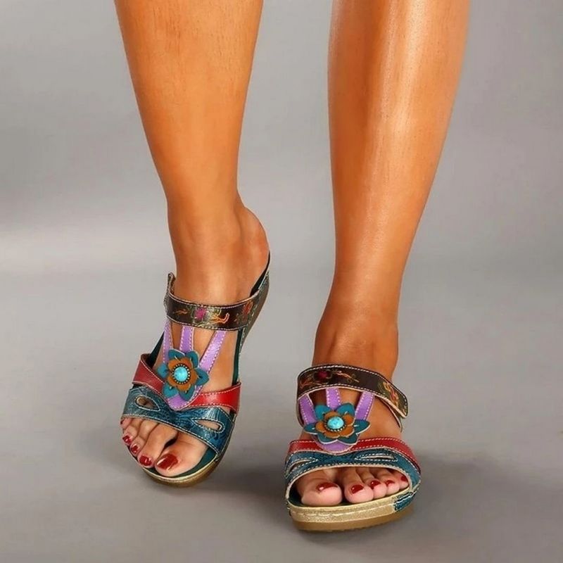 Larissa - Floral Embellished Wedge Sandals