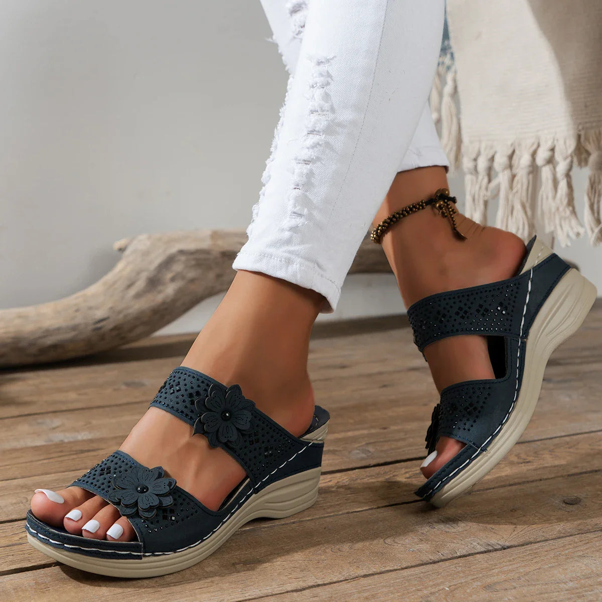 Amara - Floral Wedge Sandals