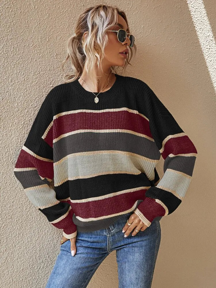 Ruth - Knitted Jumper with Autumn-Coloured Stripes