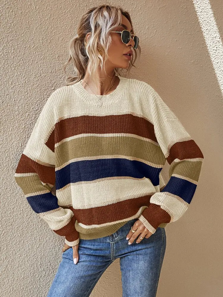 Ruth - Knitted Jumper with Autumn-Coloured Stripes