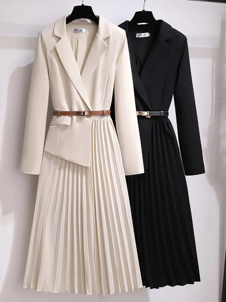 Rory - Pleated Belted Blazer Dress