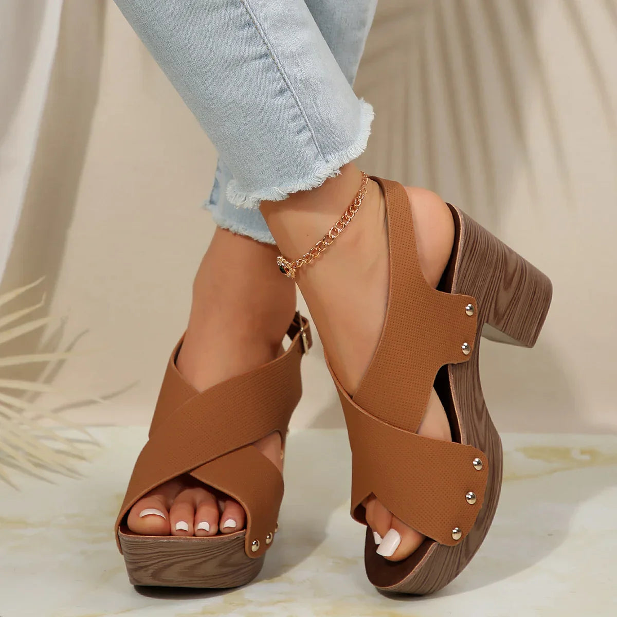 Leona - Chic Platform Block Heel Sandals