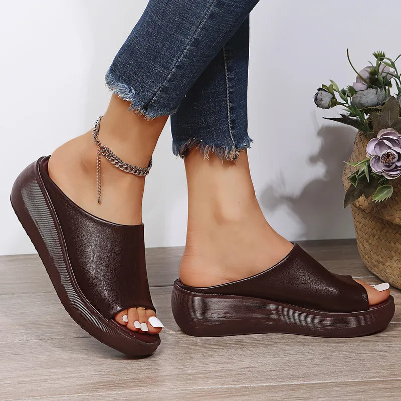 Jessa - Vegan Leather Platform Slides for Stylish Comfort and Height Boost