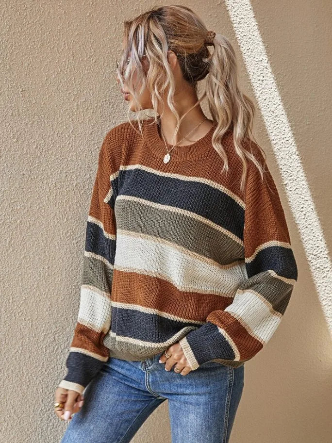 Ruth - Knitted Jumper with Autumn-Coloured Stripes