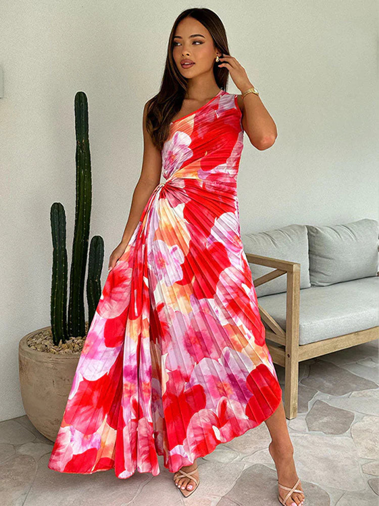 Alana - Pleated One-Shoulder Summer Dress