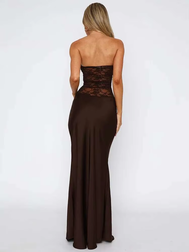 Kathy - Women's Strapless Lace Patchwork Mermaid Maxi Dress