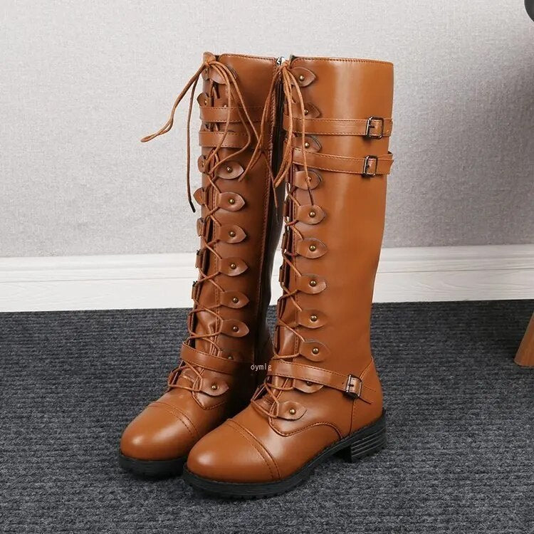 Judith - Retro Lace-Up Boots with Buckle