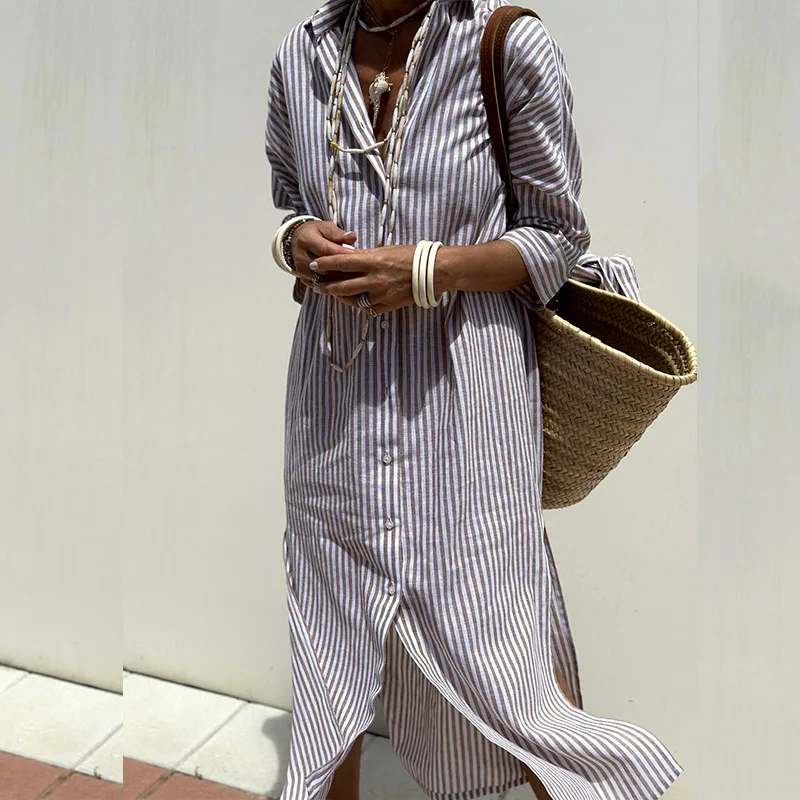 Jiah - Elegant Striped Shirt Dress for Women