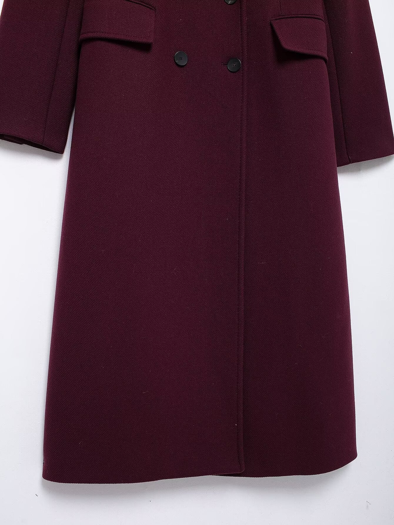 Freya - Women's Burgundy Double-Breasted Woolen Coat