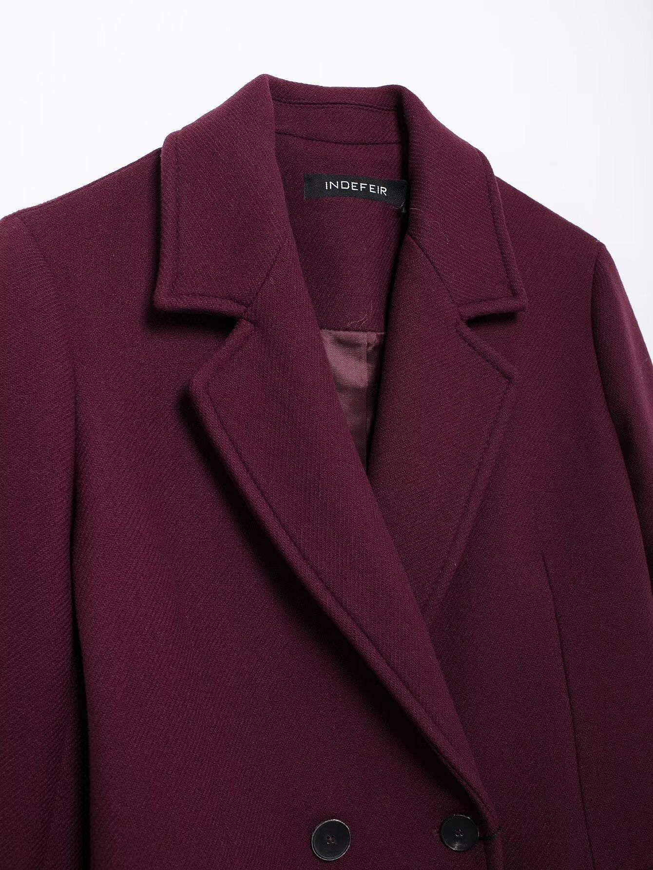 Freya - Women's Burgundy Double-Breasted Woolen Coat