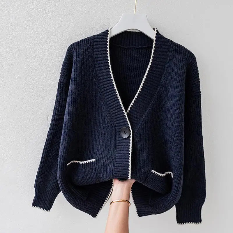 Celeste - Knit Cardigan with Contrasting Trim