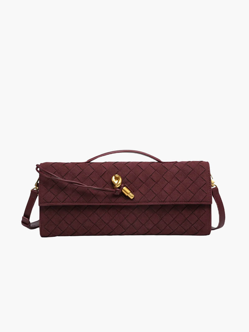 Olivia - Suede Shoulder Bag with Golden Tie Knot