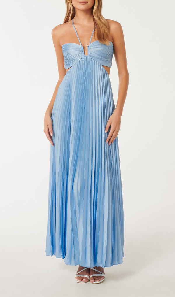 Margarette - Women's Halter Neck Pleated Maxi Dress