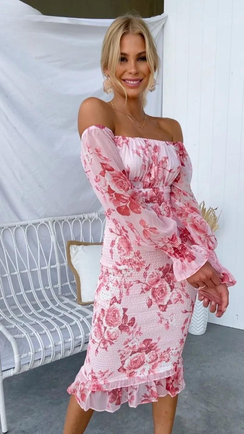 Camilla - Off-the-Shoulder Floral Midi Dress