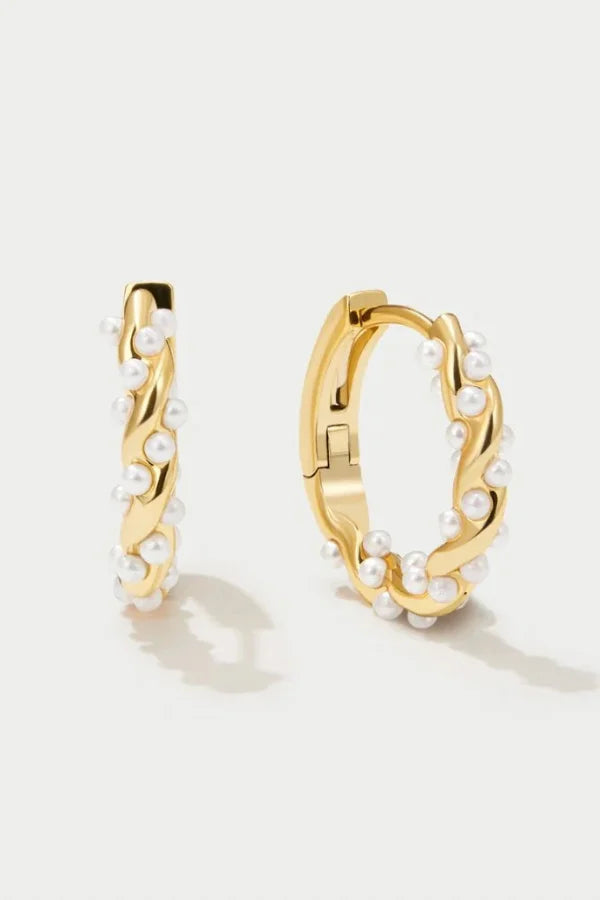 Chelsea - Elegant Pearl Accent Gold Hoop Earrings