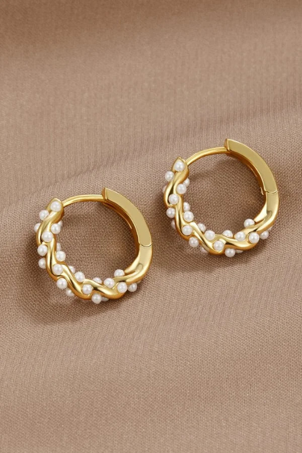 Chelsea - Elegant Pearl Accent Gold Hoop Earrings