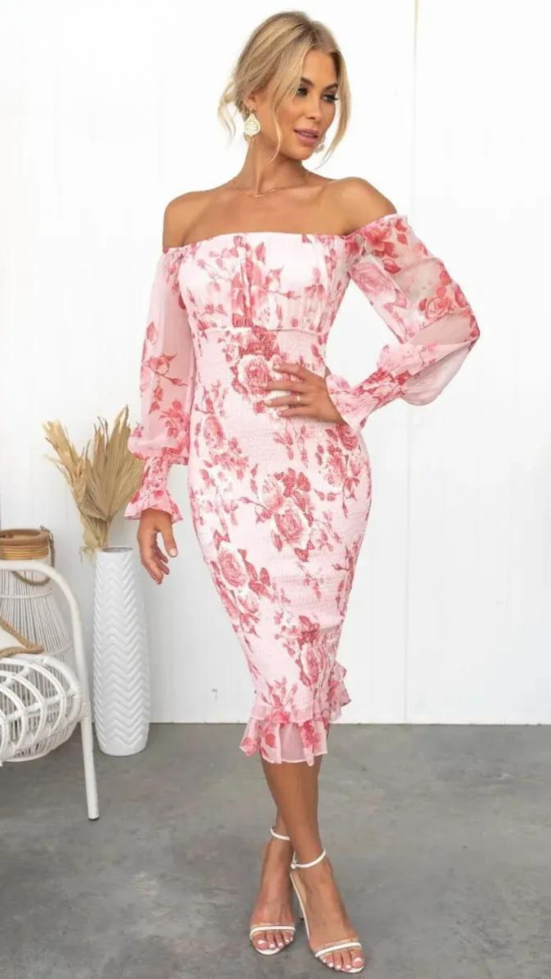 Camilla - Off-the-Shoulder Floral Midi Dress