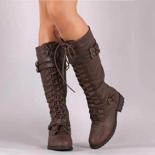 Judith - Retro Lace-Up Boots with Buckle