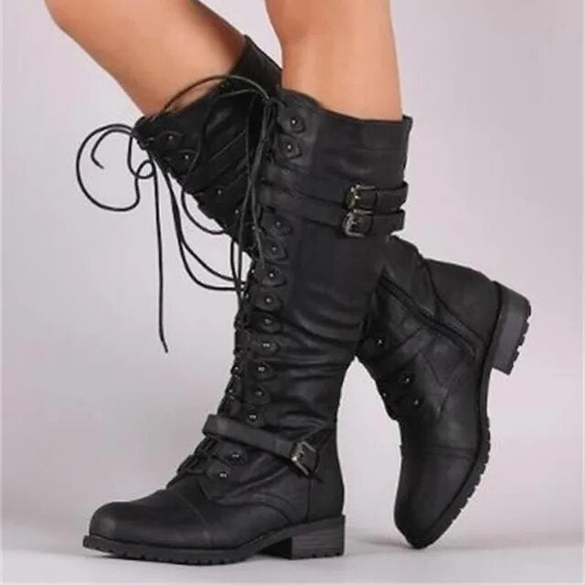 Judith - Retro Lace-Up Boots with Buckle