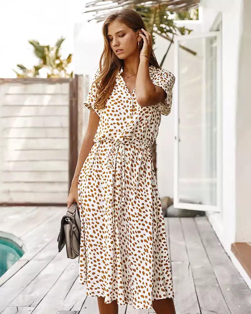 Hazel - Elegant Leopard Print Midi Dress