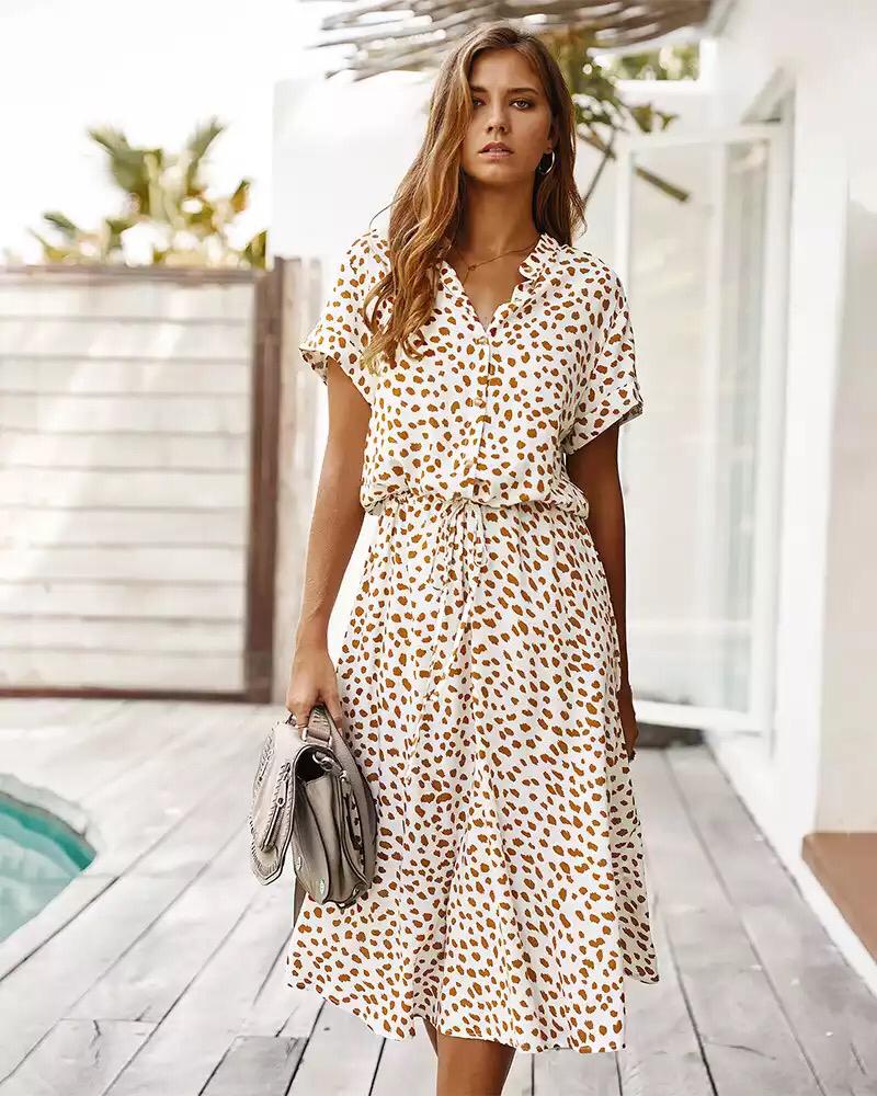 Hazel - Elegant Leopard Print Midi Dress