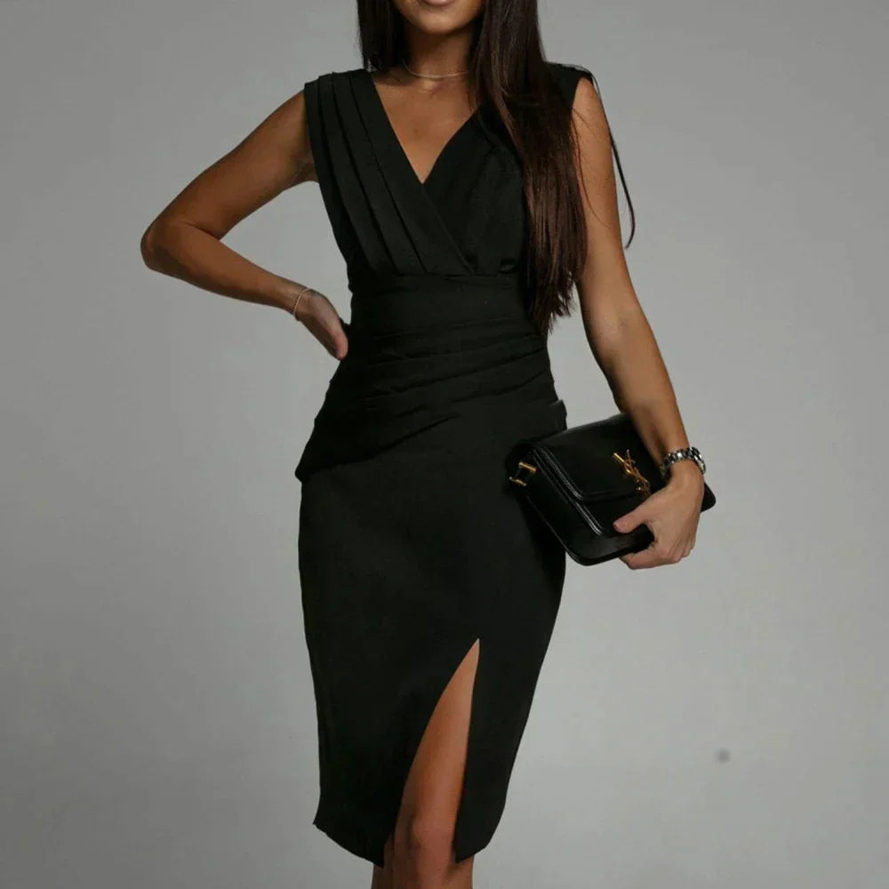 Nicole - V-Neck Pleated Dress