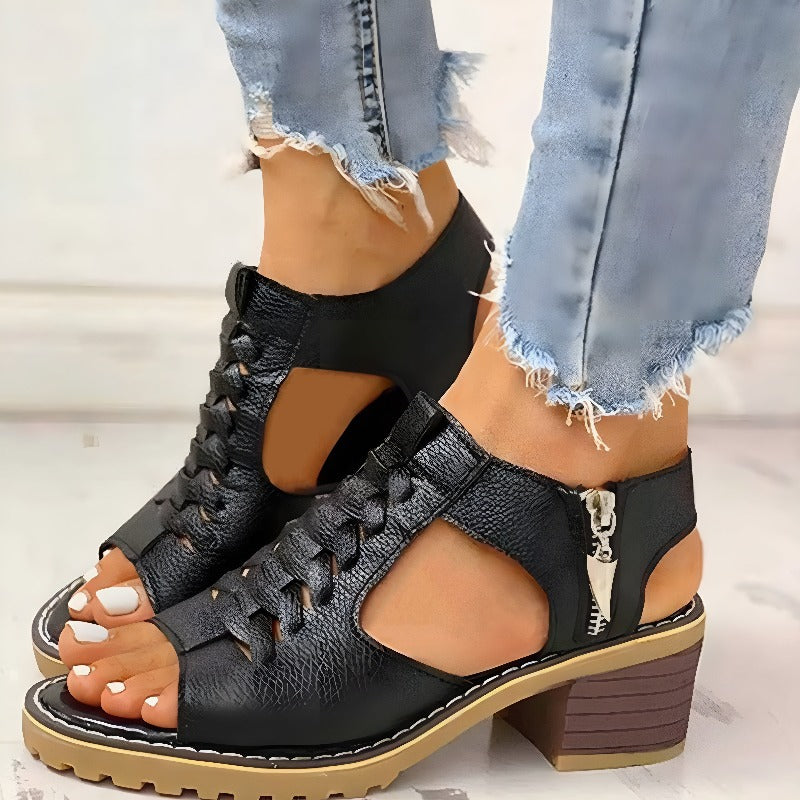 Joelle - Chic Cutout Zip-Up Sandals