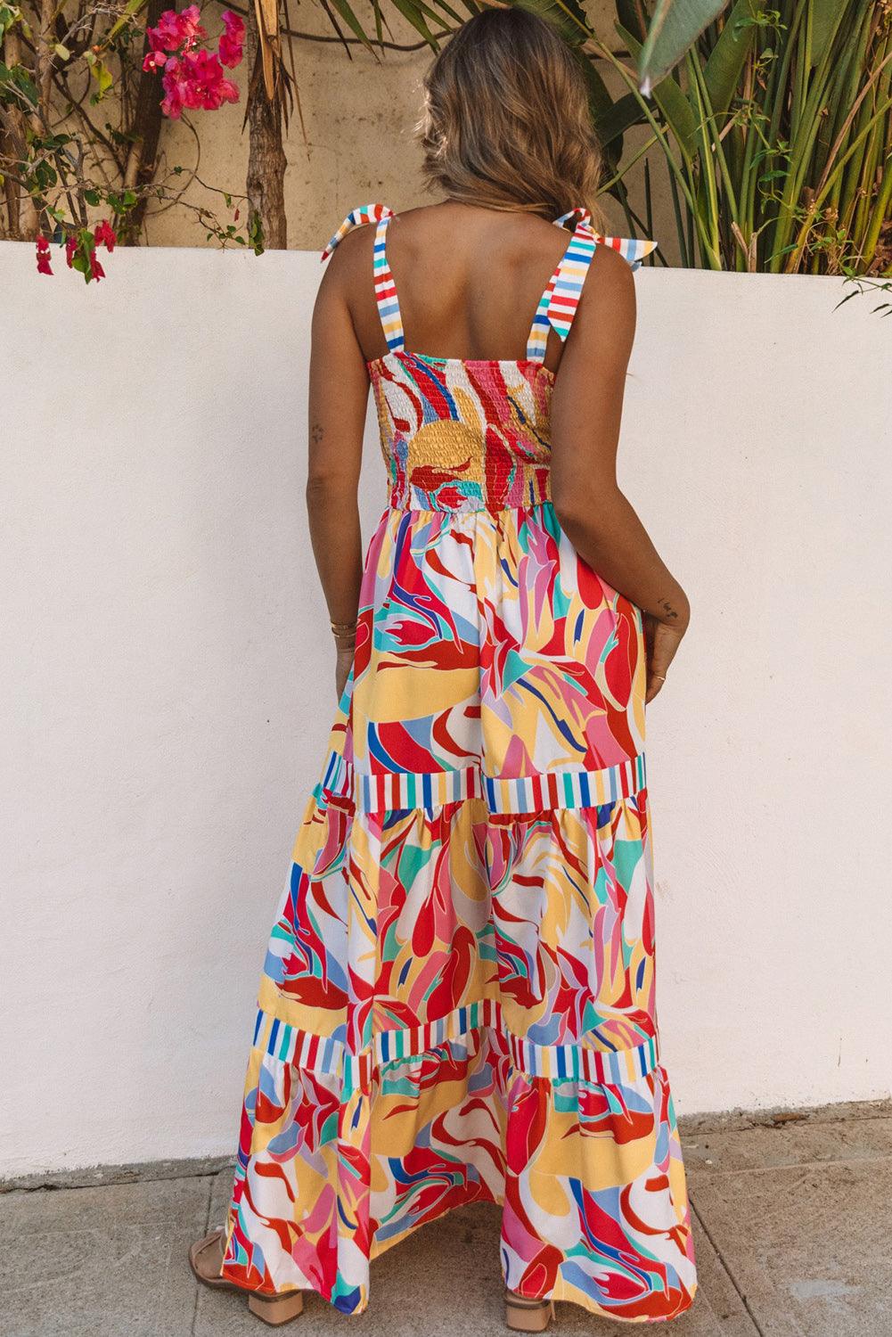 May - Abstract Print Stripe Trim Maxi Dress