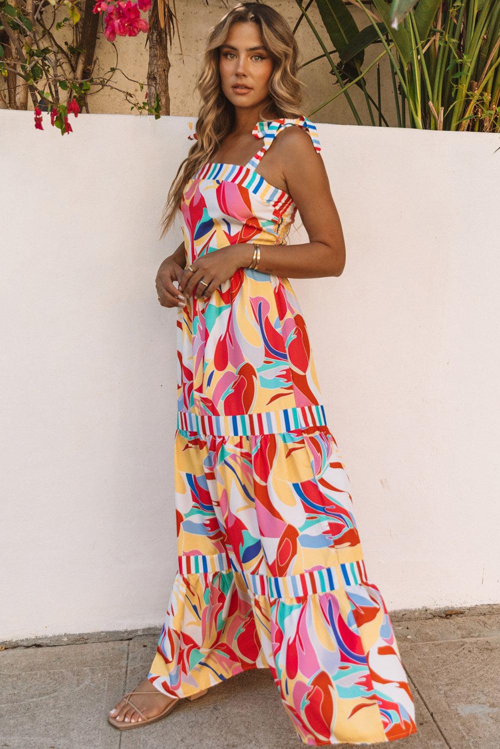 May - Abstract Print Stripe Trim Maxi Dress