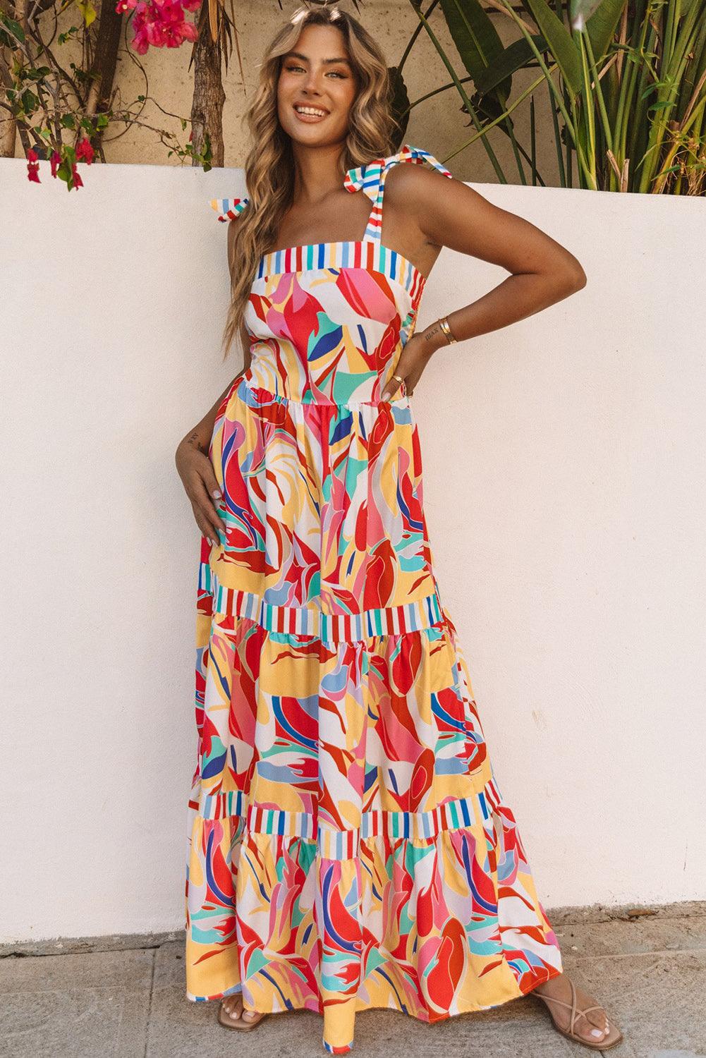 May - Abstract Print Stripe Trim Maxi Dress