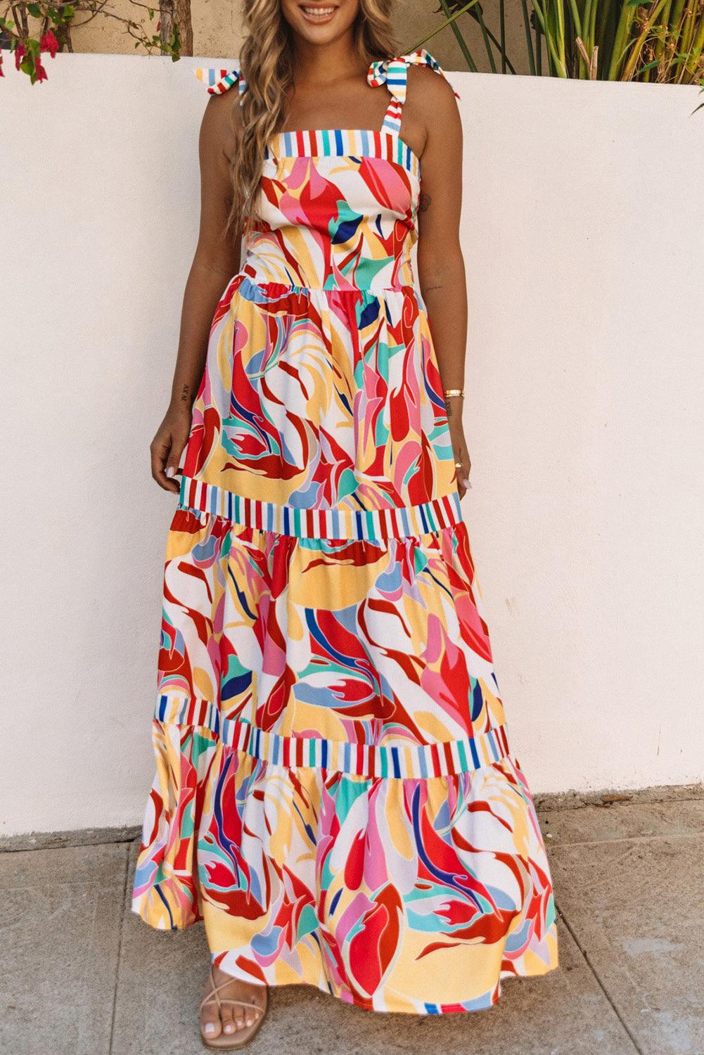 May - Abstract Print Stripe Trim Maxi Dress