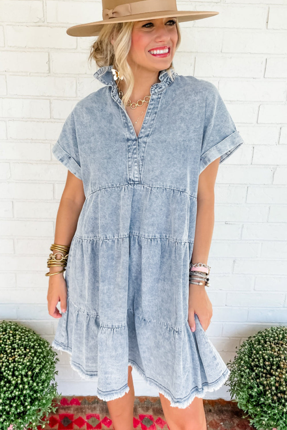 Frankie - Acid Wash Tiered Denim Dress