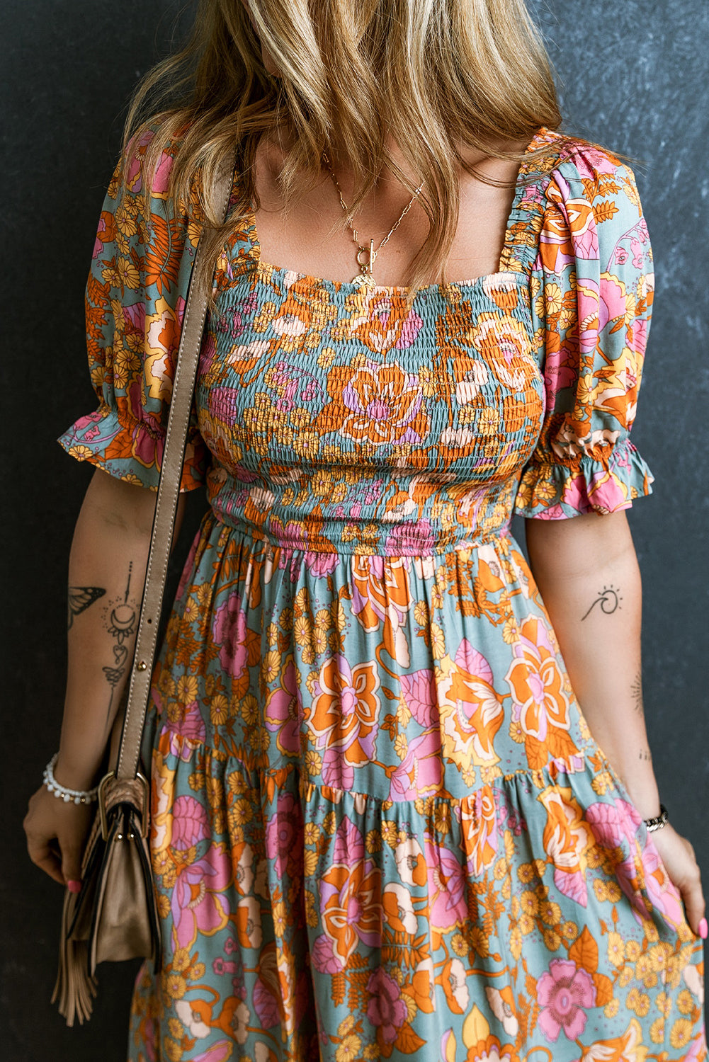 Flora - High Waist Puff Sleeve Floral Dress