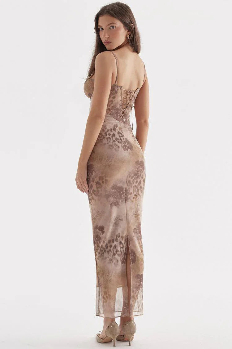 Liorah - Elegant Lace Satin Dress with Tie-Back Detailing