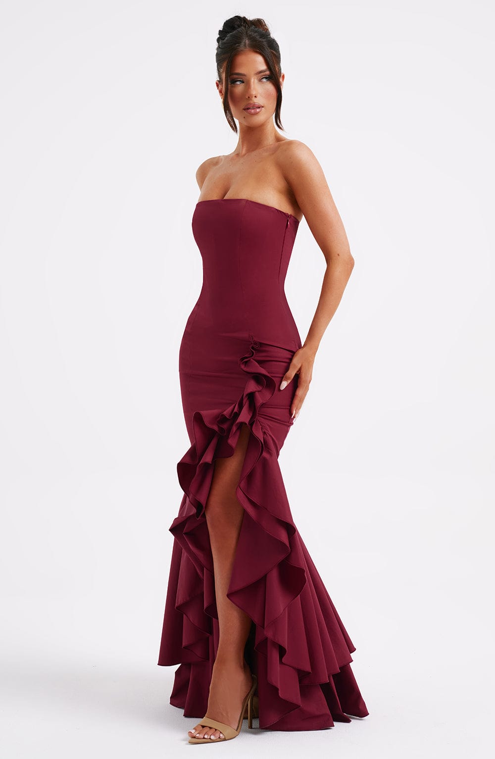 Kiara -  Strapless Cascade Maxi Dress