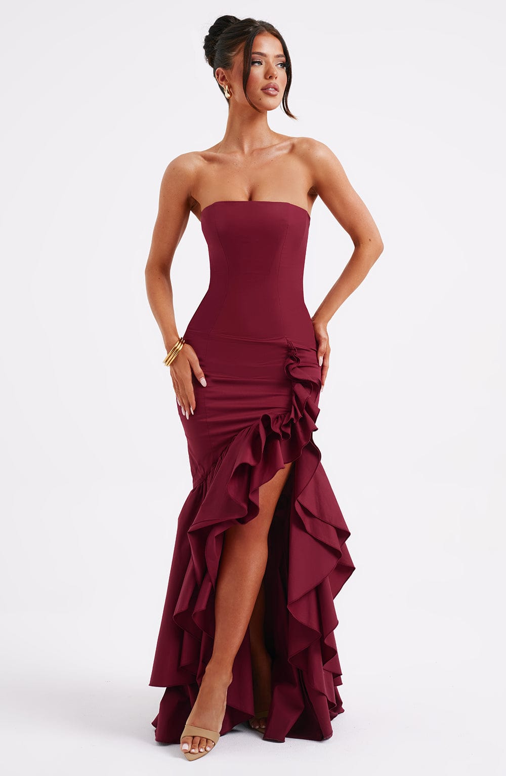 Kiara -  Strapless Cascade Maxi Dress