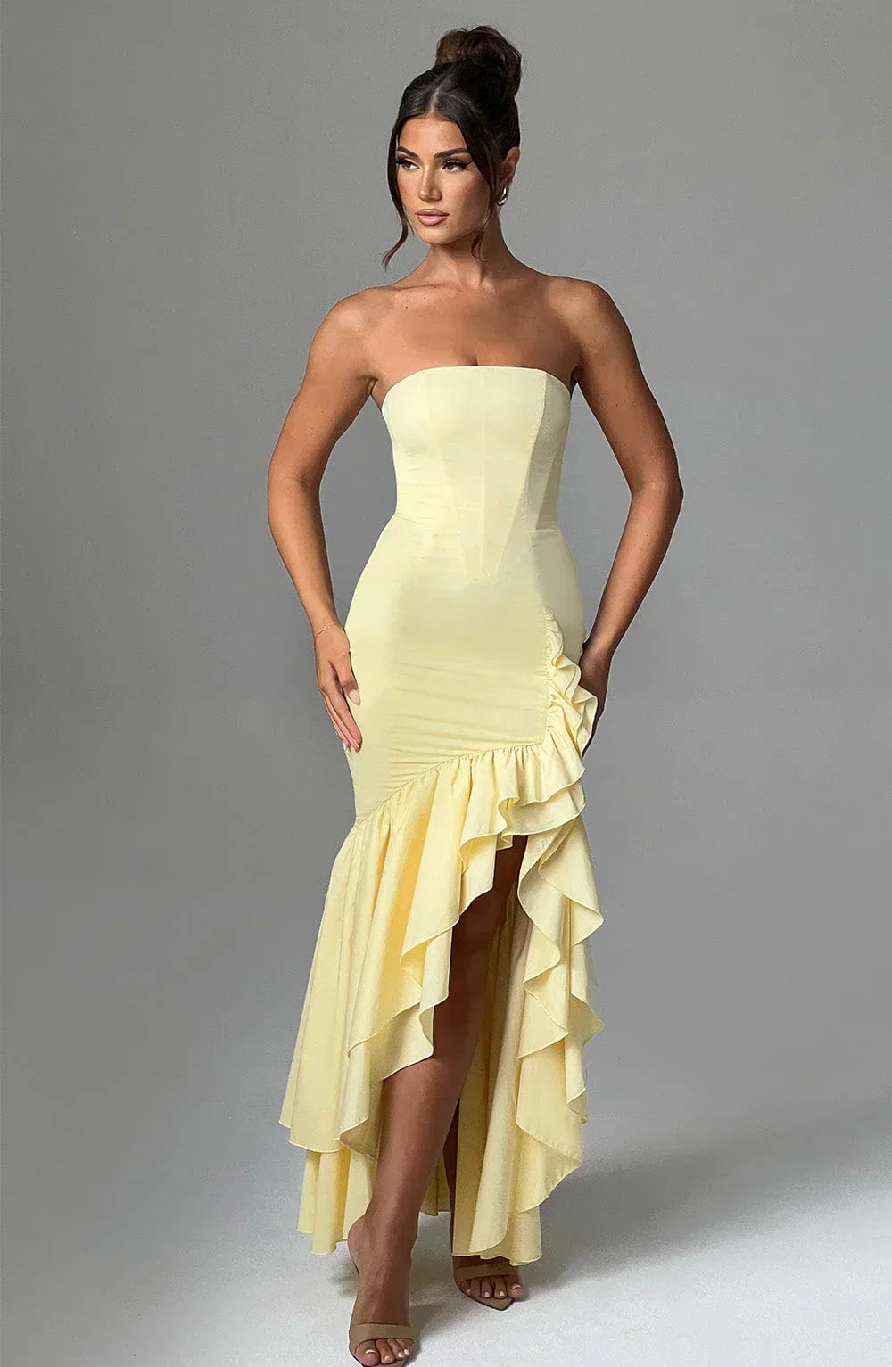 Kiara -  Strapless Cascade Maxi Dress