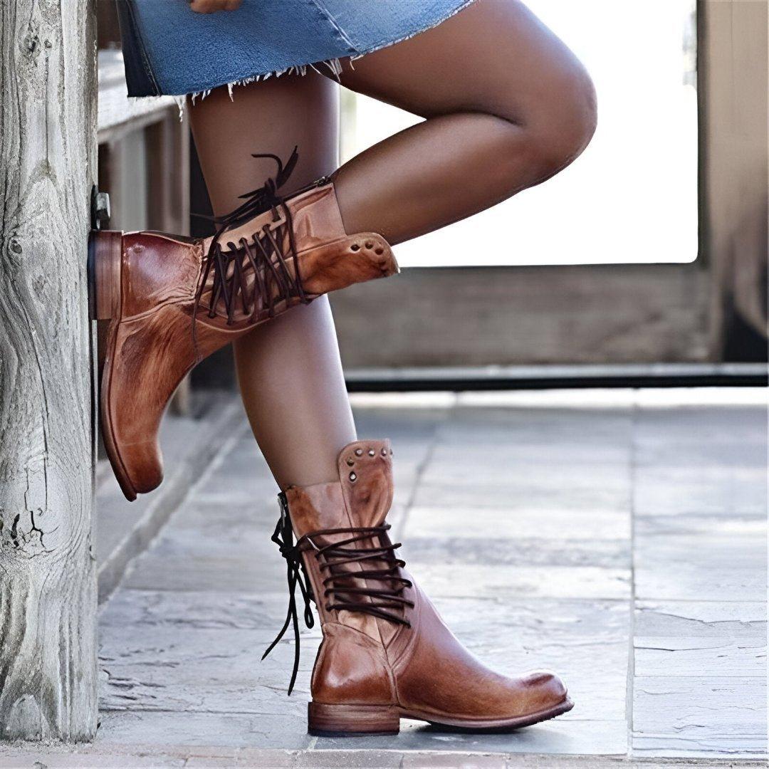 Ramona - Classic Lace-Up Leather Boots for Style and Comfort