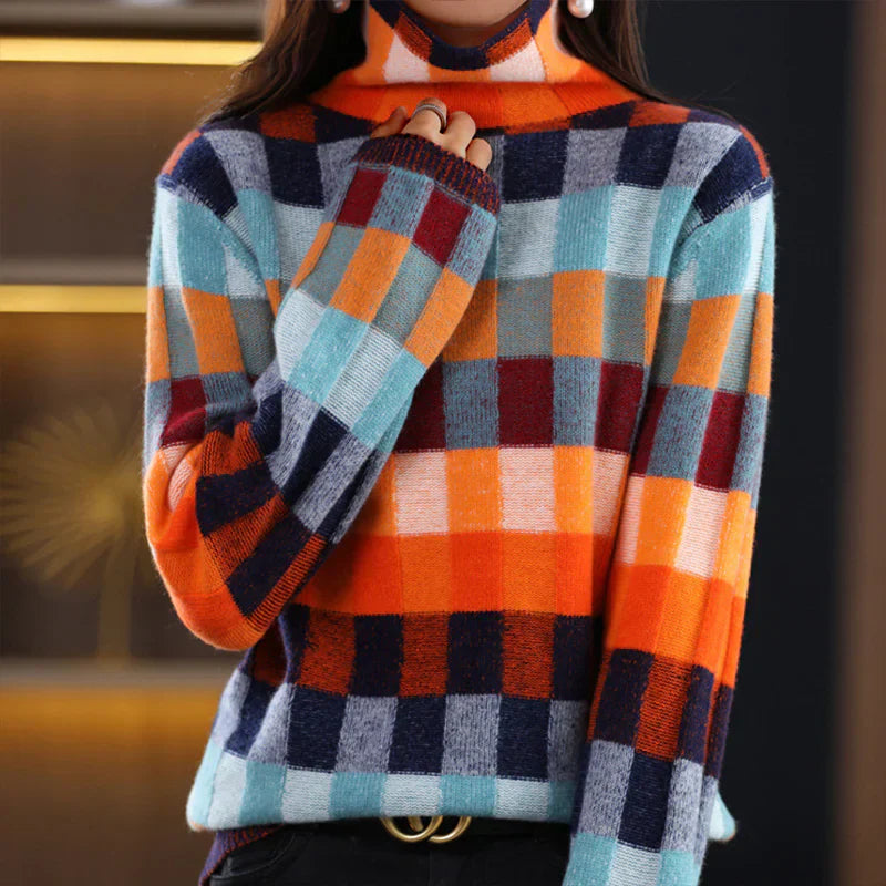 Aspen - Colorful Patchwork Fall Turtleneck Sweater