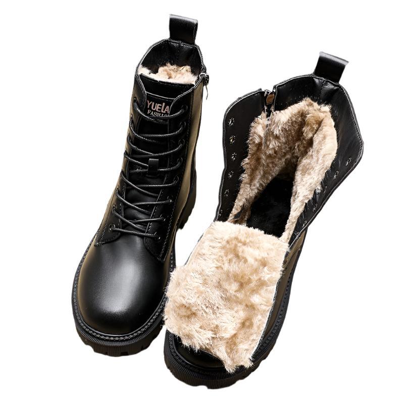 Regina - Black Leather Warm Boots for Style and Comfort