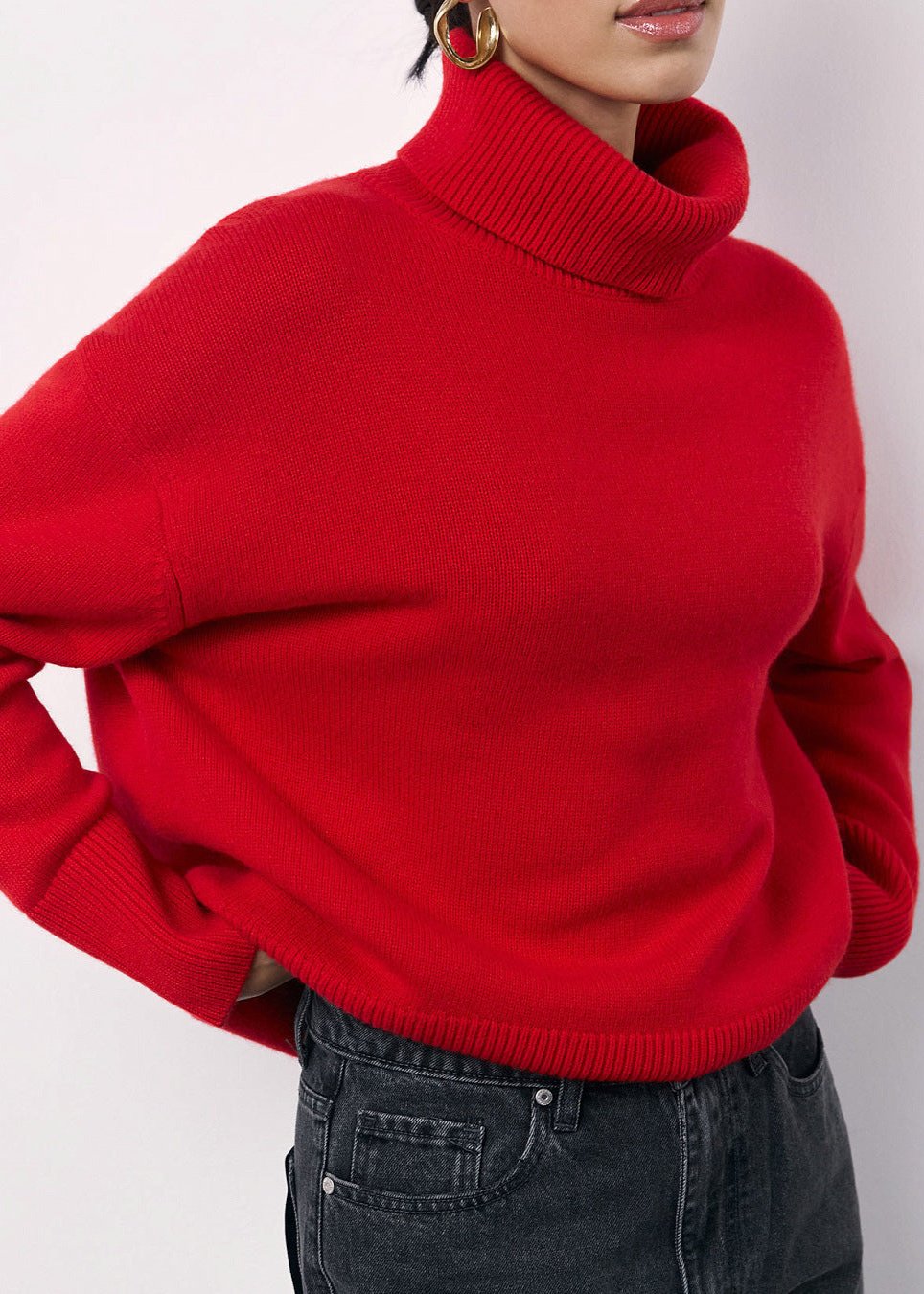 Keziah - Oversized Red Turtleneck Knit Sweater