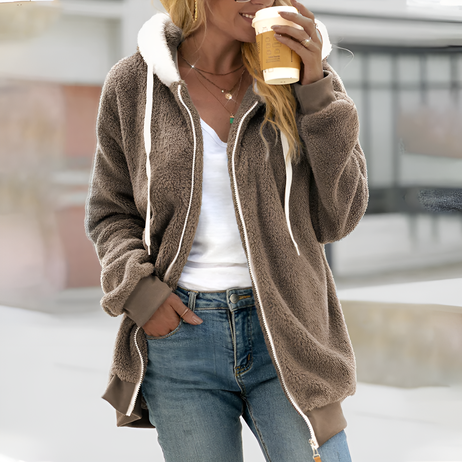 Kelly - Women Oversized Sherpa Zip-Up Hoodie