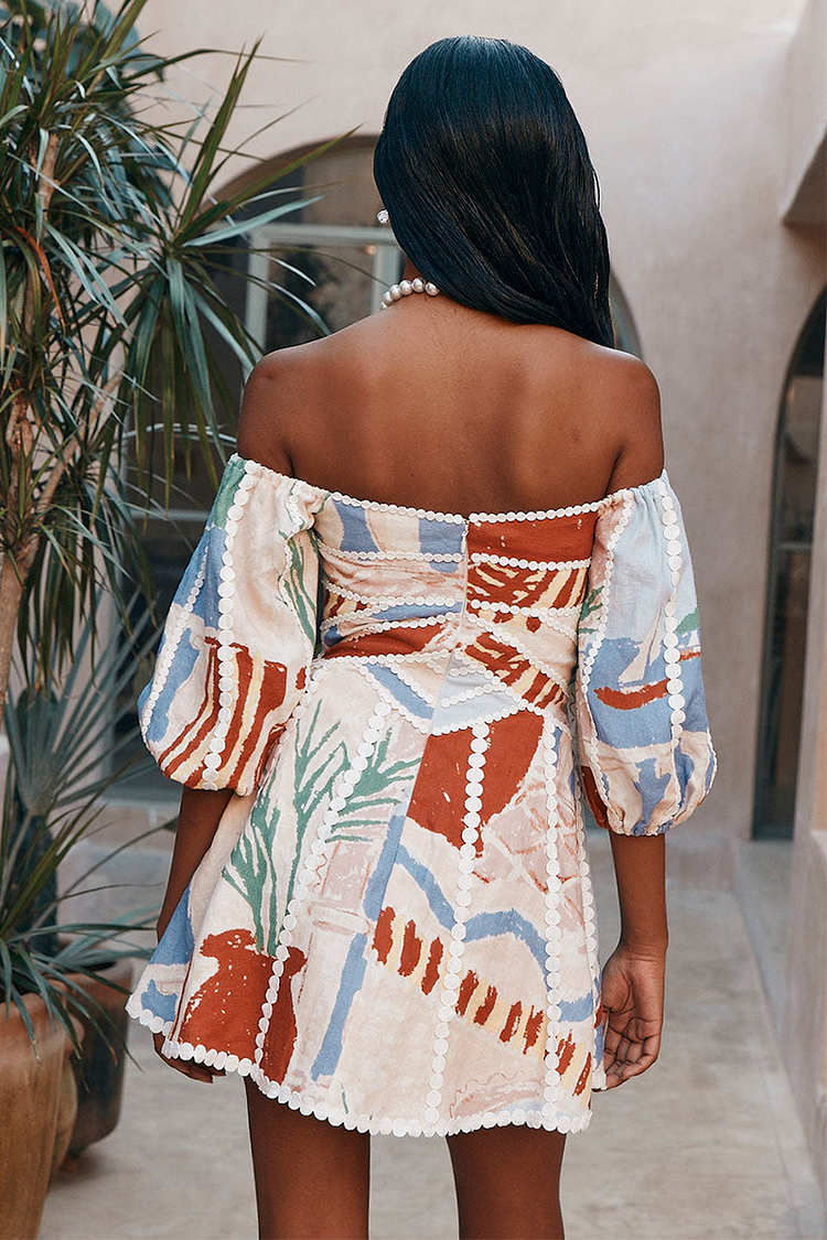 Marie - Patterned Printed Off-Shoulder Dress