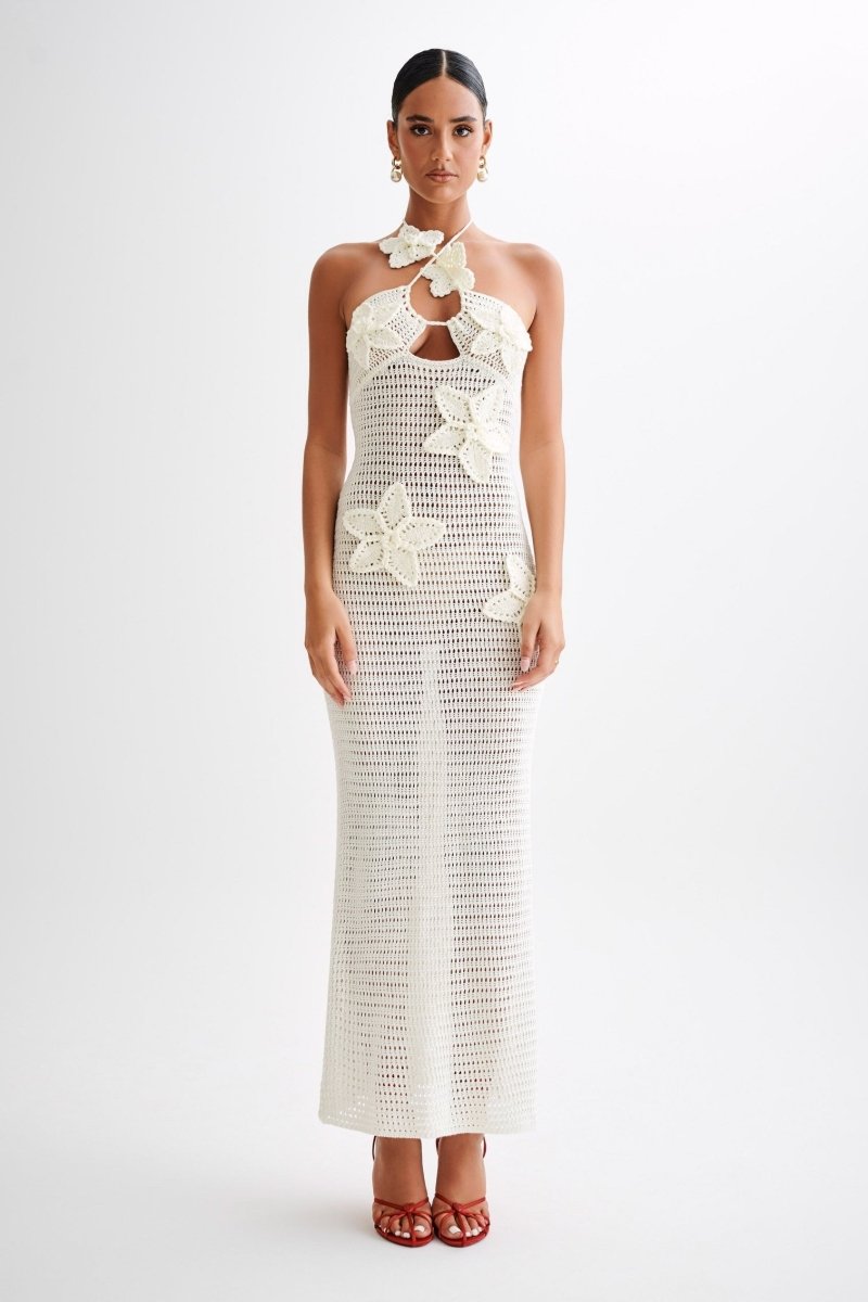 Madison - Floral Applique Crochet Maxi Dress