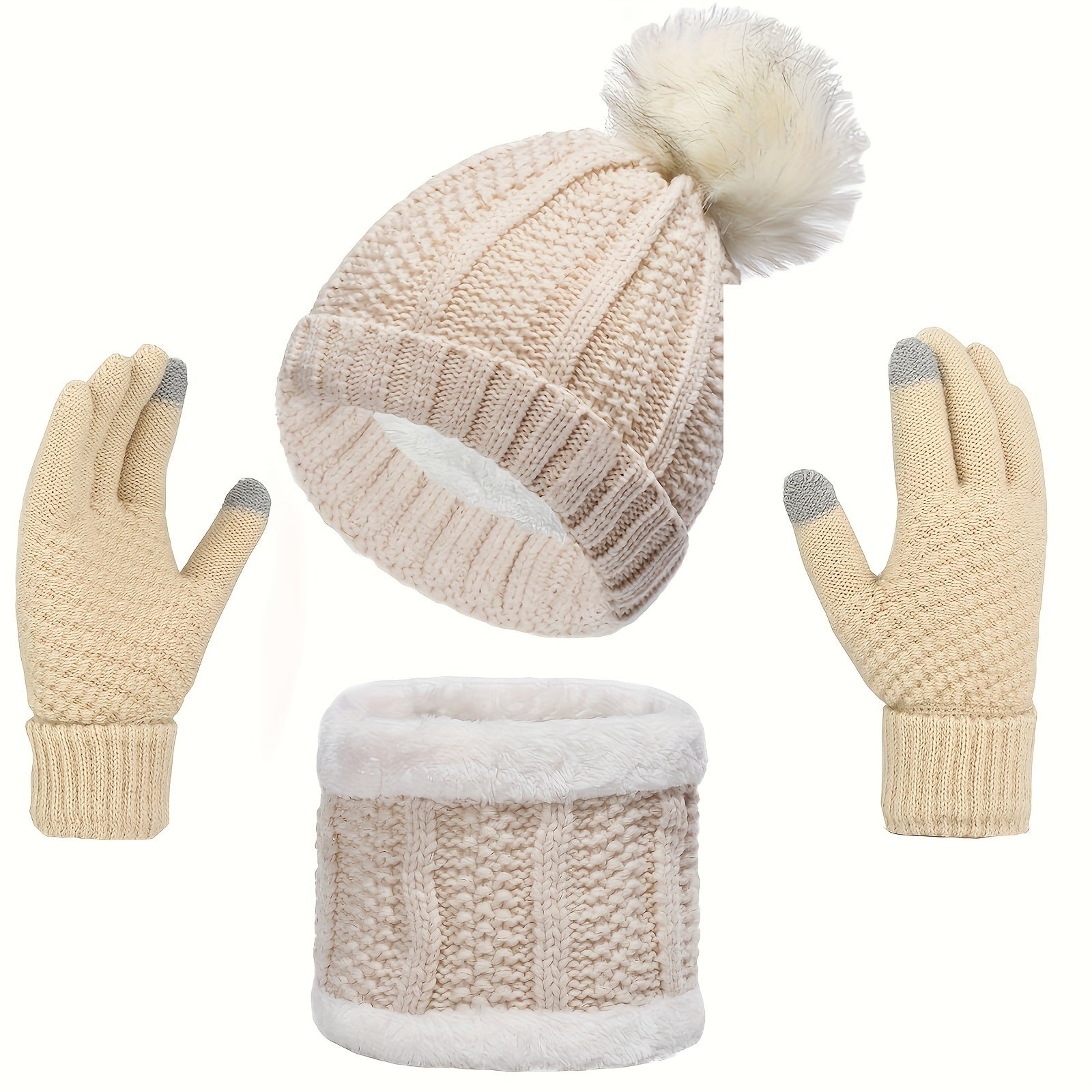 Freya - Warm 3-Piece Hat, Scarf and Gloves Winter Set for Women