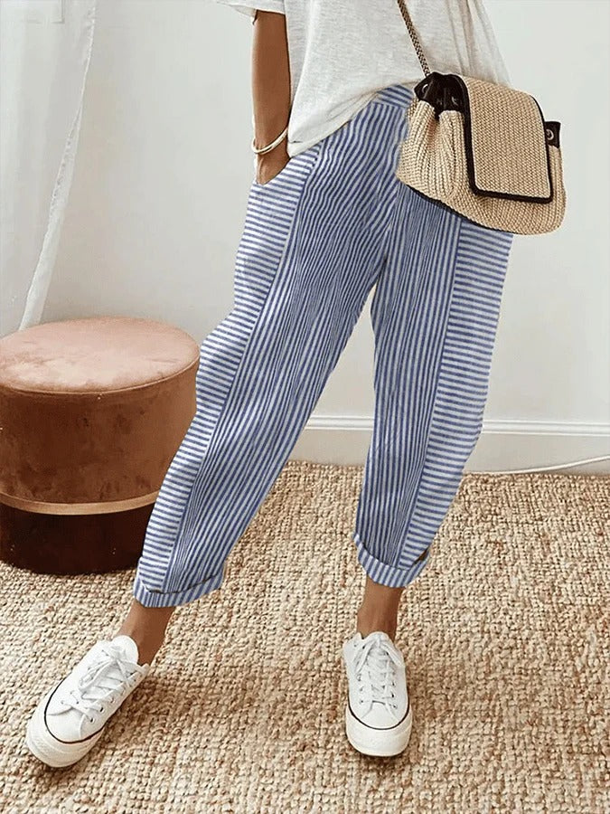 Clara - Striped Cotton Pants